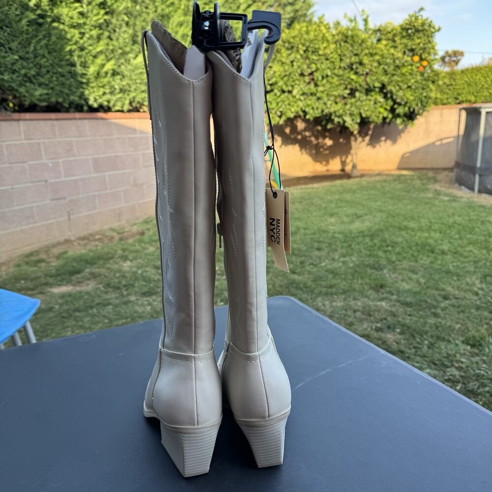 Madden NYC Women's SIZE 8 Embroidered Tall Western Boots color BONE Ivory - Picture 8 of 16